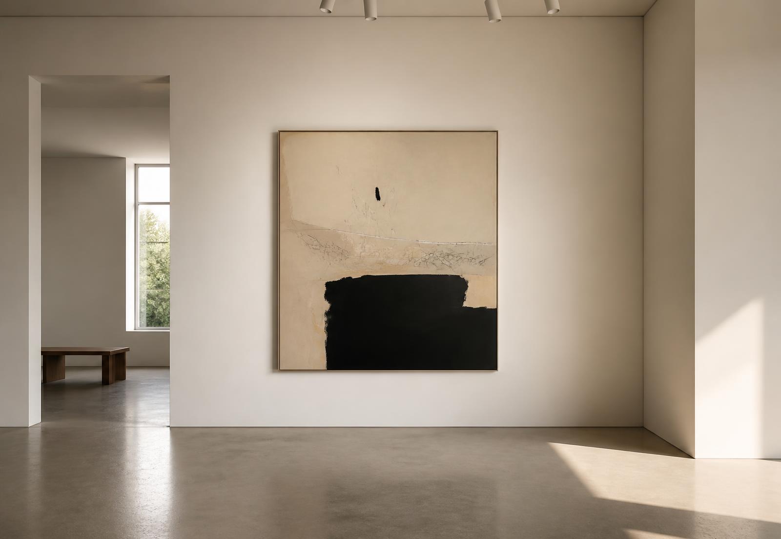 Salle de galerie contemporaine avec une œuvre encadrée